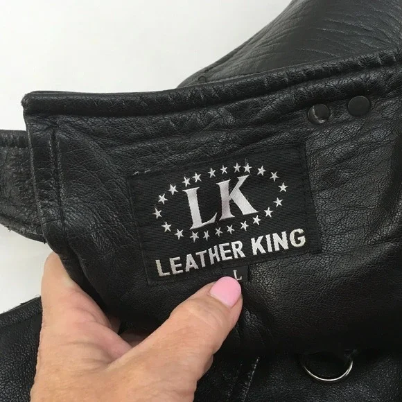 Leather‎ King Motorcycle Chaps Black Leather Mens Large Pockets Heavy Supple - Picture 5 of 8